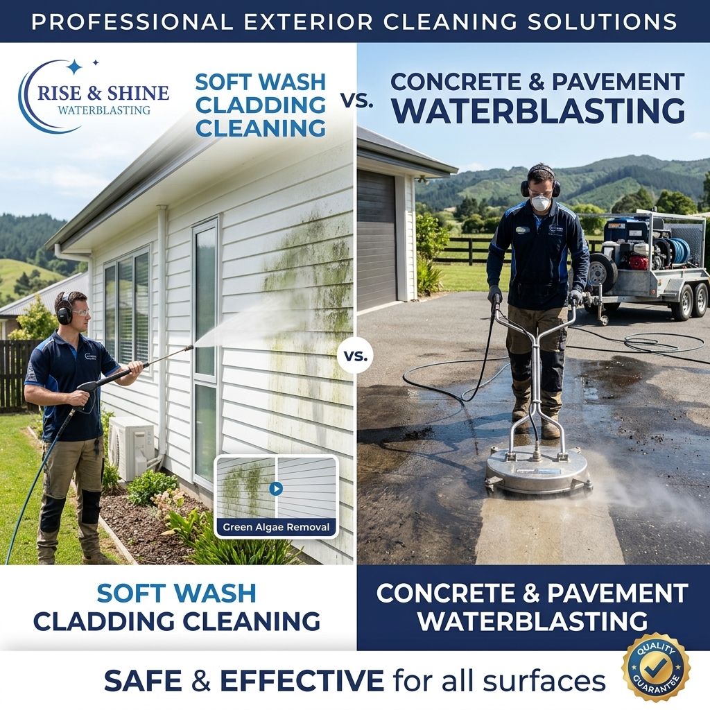 The Kiwi Guide to Soft Washing vs. High-Pressure Water Blasting: Protect Your Cladding, Roof & Gardens